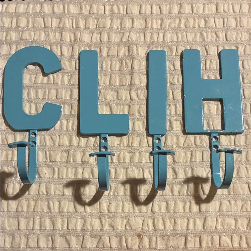 Set of Baby Blue Metal Wall Hooks-Powder Coated